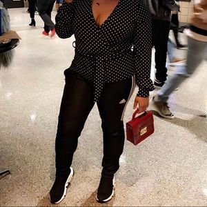 Polka dot belted plunge top